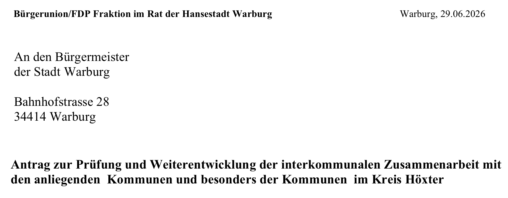 Antrag Bürgerunion/FDP